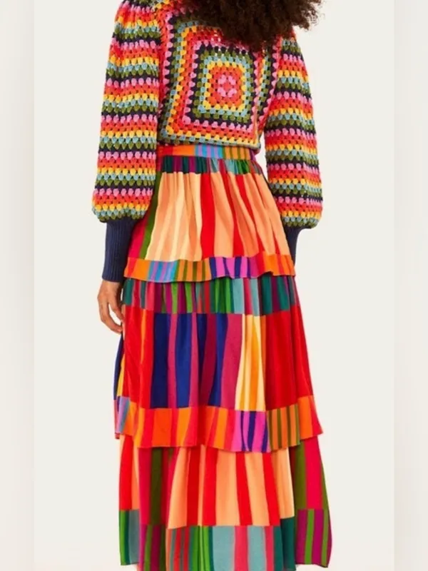 FARM Rio Vibrant Multi-Stripe Tiered MIDI Skirt - Image 3