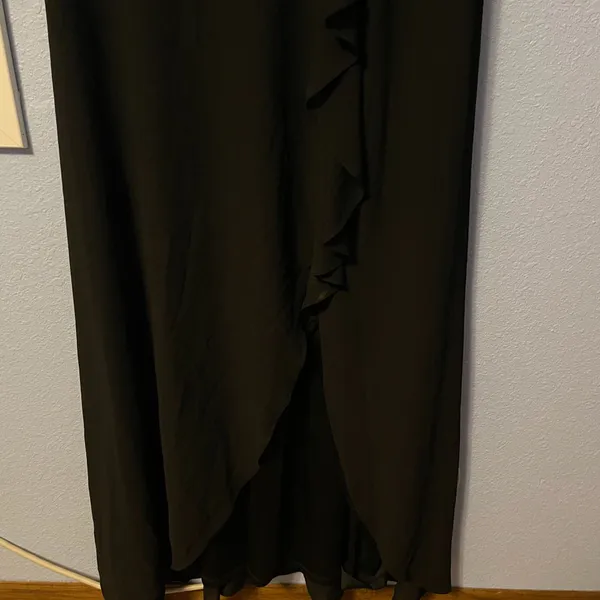 R&M Richards Black V-Neck Rhinestone Embellished Chiffon Evening Dress - Image 4