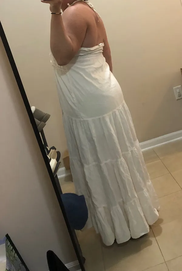 Elegant White Maxi Halter Natural Cotton Dress - Image 8
