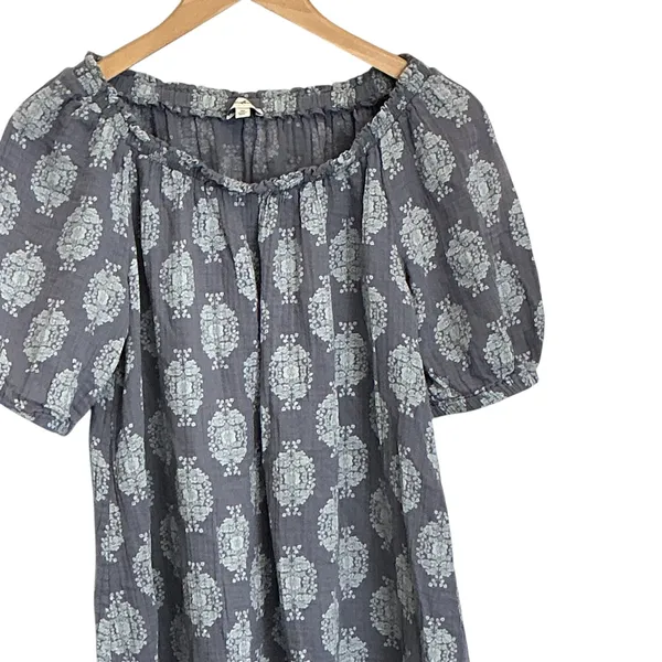 Wonderly Womens Blue‎ Medallion Cotton Gauze Peasant Mini Dress M Puff Sleeve - Image 9