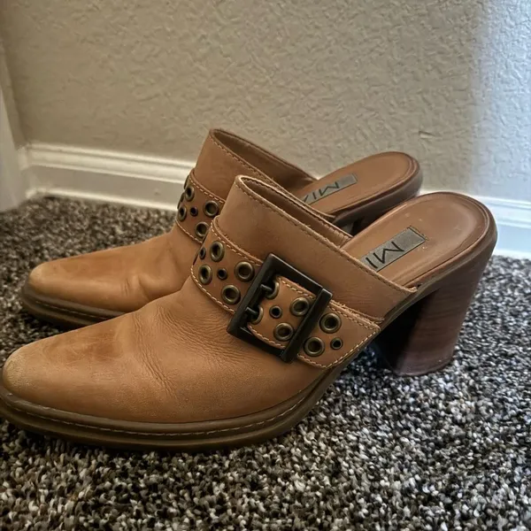 Vtg Y2K MIA Leather Block Heel Western Pointed Toe Boot Mule Sz 8 Harness‎ Strap - Image 4