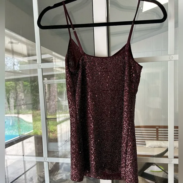Express maroon burgundy sparkle sequin tank top - Image 4