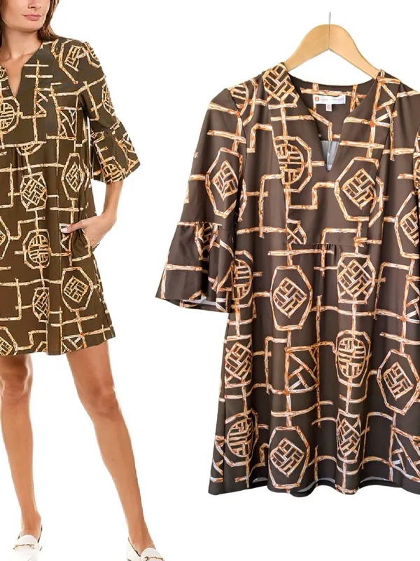 Jude Connally Kerry Bamboo Lattice Brown Jude Cloth Swing Dress Large - Image 8