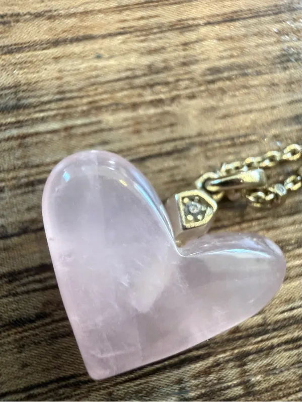 Kendra Scott Poppy Heart Necklace Rose Quartz Pink Gold Retired - Image 3