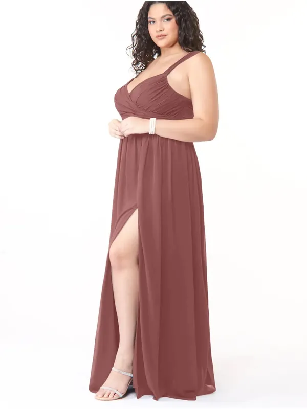 NWT Azazie Aziza Desert Rose A-Line V-Neck Pleated Chiffon Bridesmaid Maxi Dress - Image 2