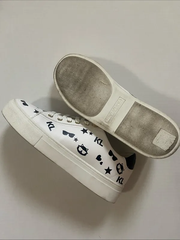 Karl Lagerfeld White Sneakers with Black Heart & Star Print - Image 3