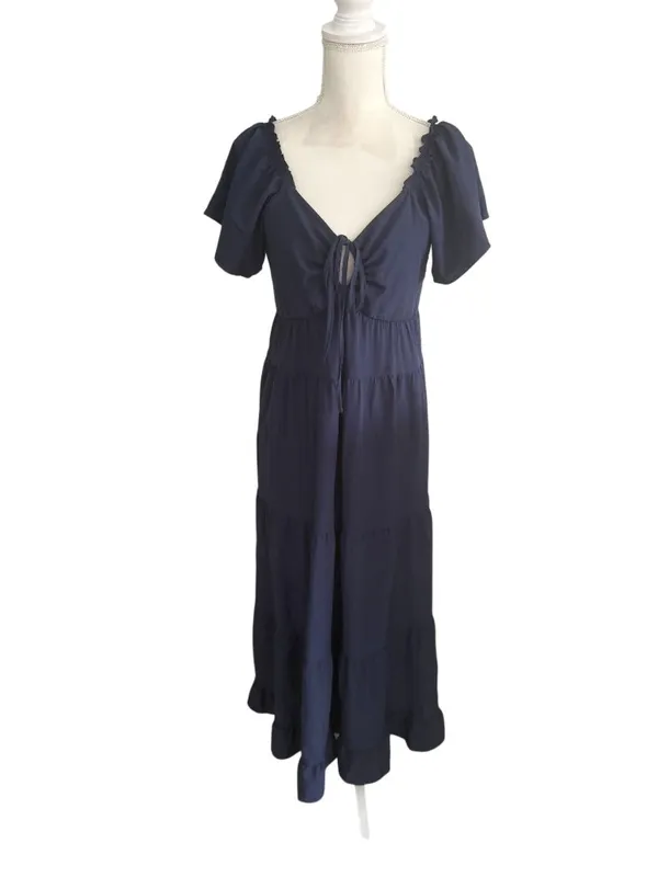 ECOWISH Navy Blue Cutout Short Sleeve Maxi Dress Size Medium - Image 4