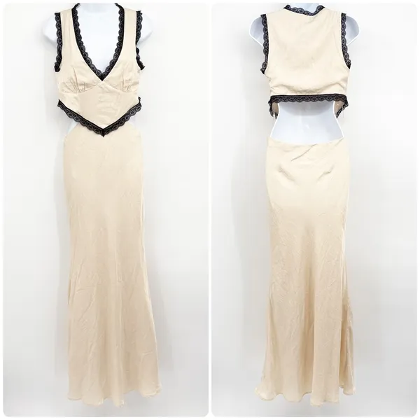 Princess Polly Womens Keila Lace Trim Cutout Romantic Maxi Dress Cream Size 4 - Image 3