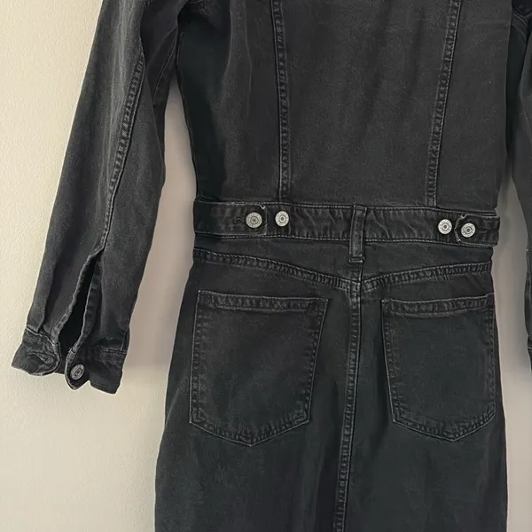 GAP Denim Mini Dress Long Sleeve Pocket in Black Wash‎ Button Front Size 4 - Image 10