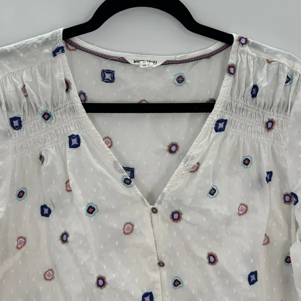 White Stuff Rae Embroidered Textured Boho Organic Cotton Blouse Top‎ Size 12 - Image 4