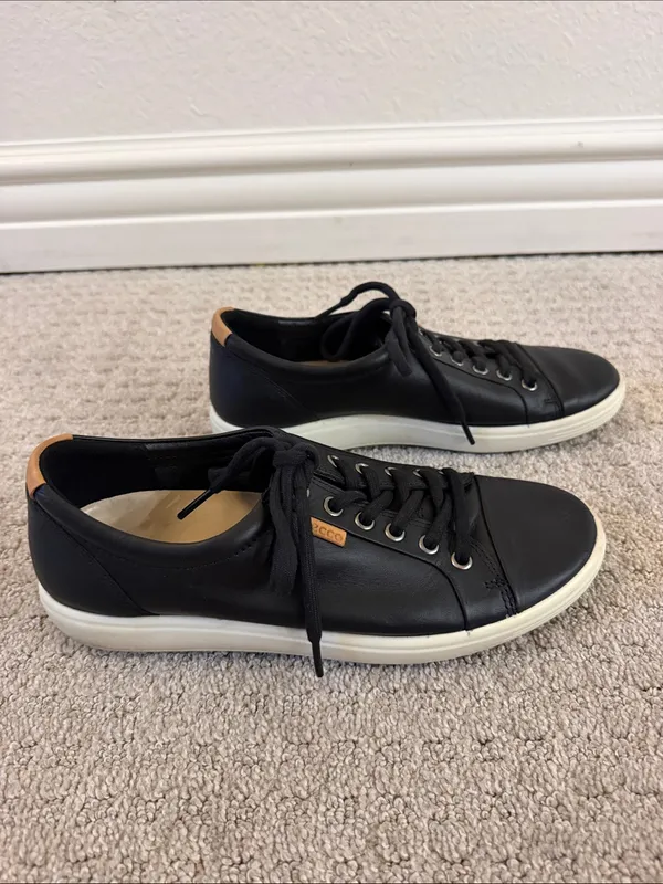 Ecco Black Leather Soft 7 Lace-Up Sneakers with White Sole - Euro 40 / US 9-9.5 - Image 3