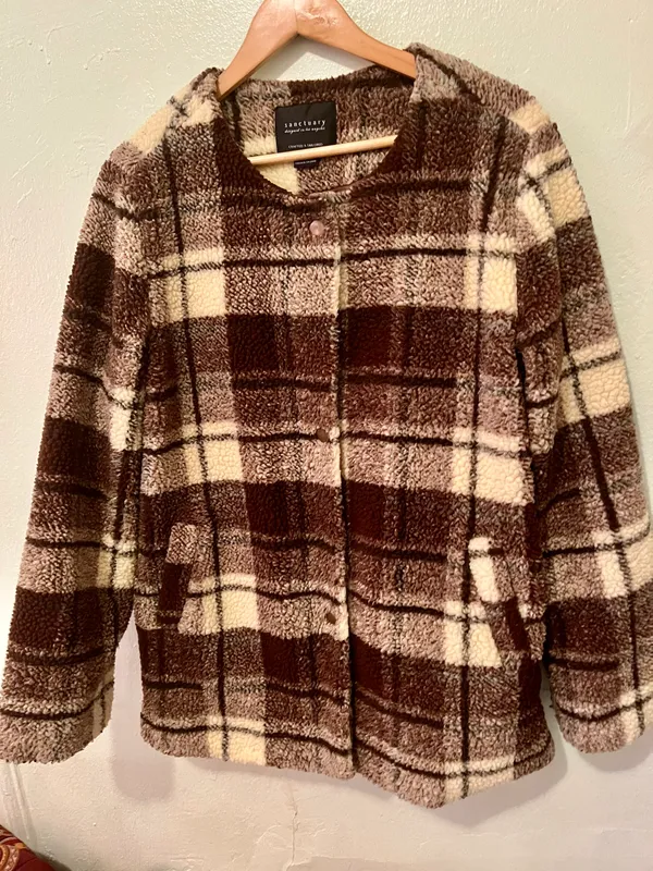 Plaid Snap Button Sherpa Teddy Jacket/ Coat - Image 4