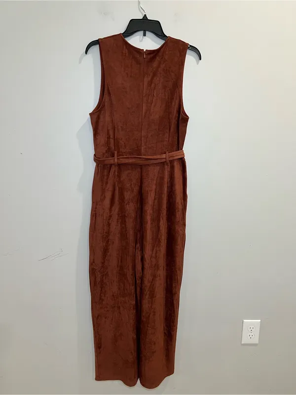 Anthropologie Sleeveless Faux Suede-Look Belted Jumpsuit in‎ Rust Brown large - Image 4