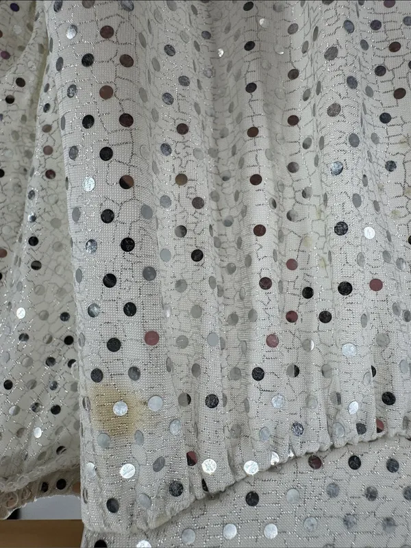 Lipstick Silver Sequin White Sleeveless banded Top ring detail L draped neck Y2K - Image 6