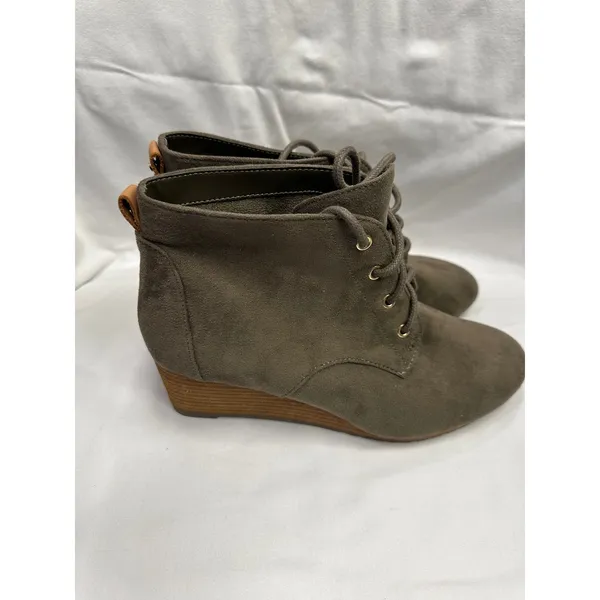 Dr. Scholls Womens Olive Green Faux Suede Lace Up Wedge Ankle Booties - Image 5