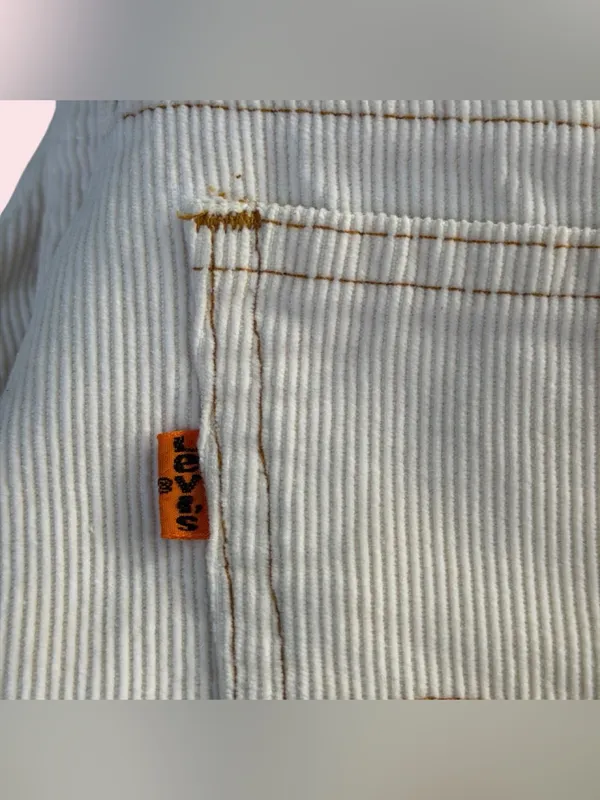 Vintage Orange Tab Levi’s Cream Corduroy Wide Leg Rare Pants 30x32 70s/80s USA - Image 3