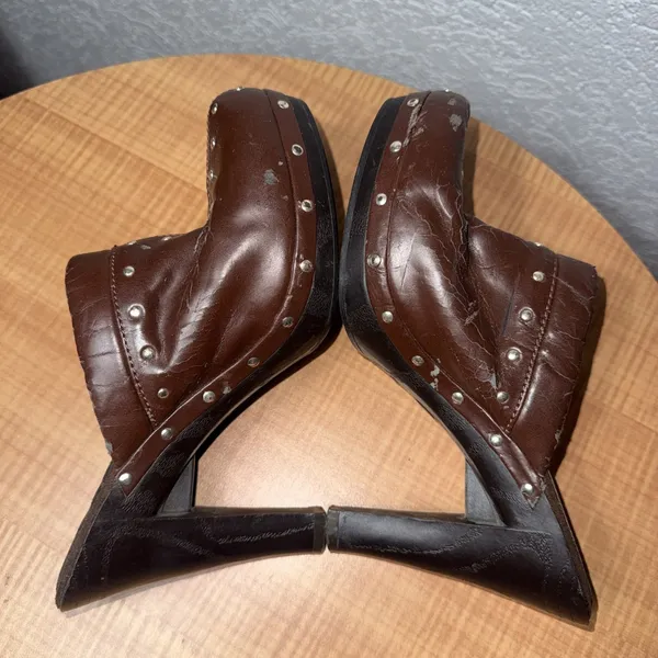 Vintage‎ Y2K Fioni Brown Boho Studded Mule Festival Faux Leather Heels 8.5 - Image 10