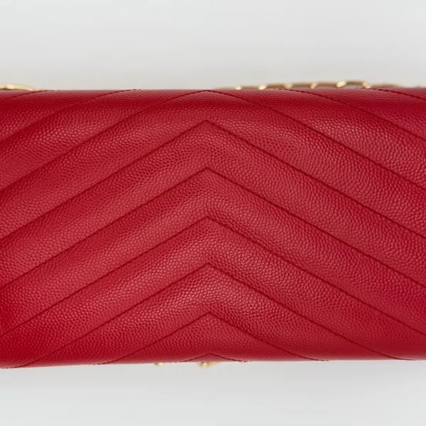 Yves Saint Laurent YSL Monogram Chevron Leather Clutch Crossbody Wallet with Chain Red - Image 2