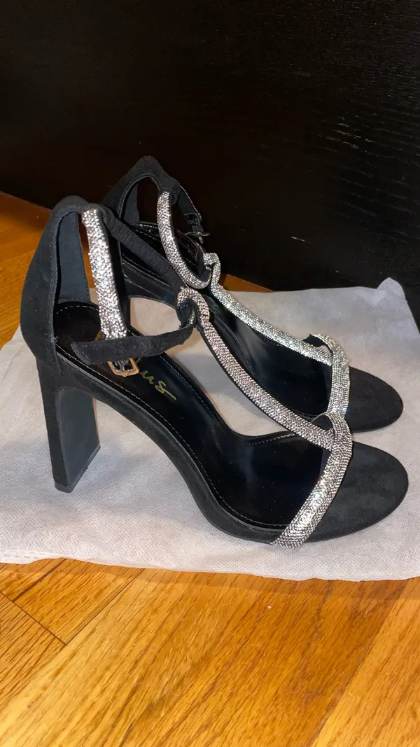 Lulus Addyna Black Suede Rhinestone T-Strap High Heels  - Image 3