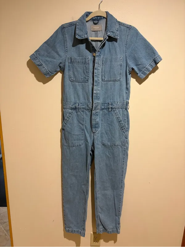 Everlane Light Wash Denim Short Sleeve Coverall Jumpsuit Boilersuit Utility 0 - Image 7
