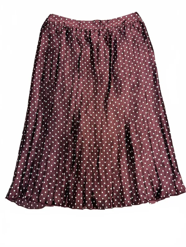 NWT Zara Medium Satin Wine White Polka Dot Flowy Pleated Midi Skirt - Image 2
