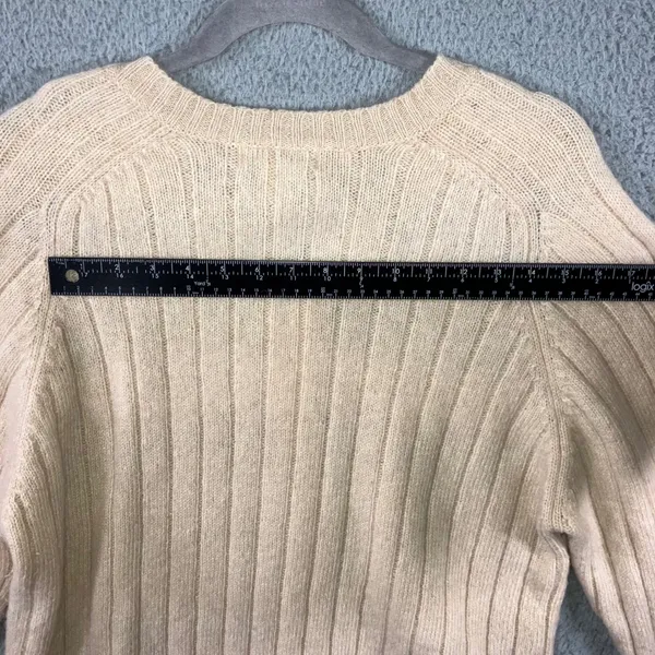 Vtg Croft & Barrow‎ Sweater Women XL 100% Wool Knit Zip Front Striped Beige - Image 8