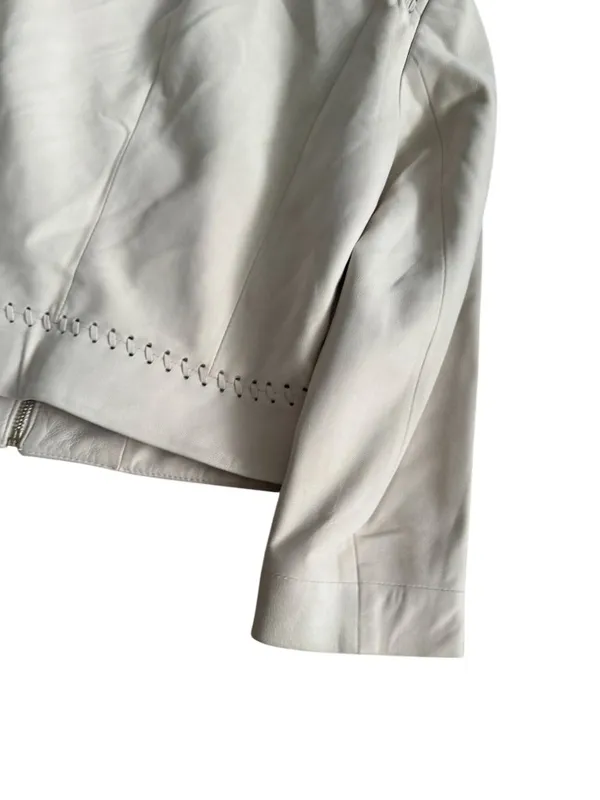 WHITE HOUSE BLACK MARKET Off White Leather Jacket Size XXS - Image 3