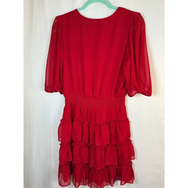 1.STATE Dress Womens M Red V-Neck Tiered Ruffle Midi Party Cocktail - Image 12