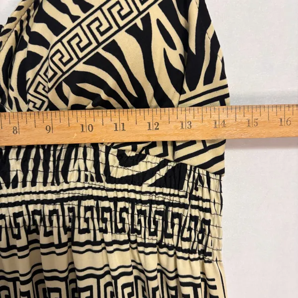 Women's Maxi Dress XL Tan Black Zebra Greek‎ Key Print Boho Stretchy Neutral - Image 4