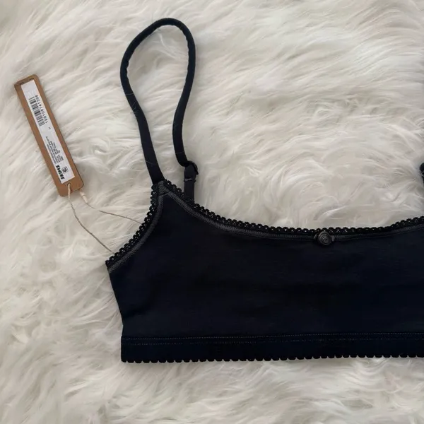 Skims Lightweight Cotton Logo Picot Scoop Bralette Soot Tonal XS - Image 3