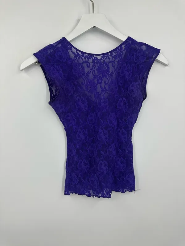 American Vintage Vintage Y2K Purple Lace Sheer Shirt Size Small V Neck Whimsical Fairycore - Image 2