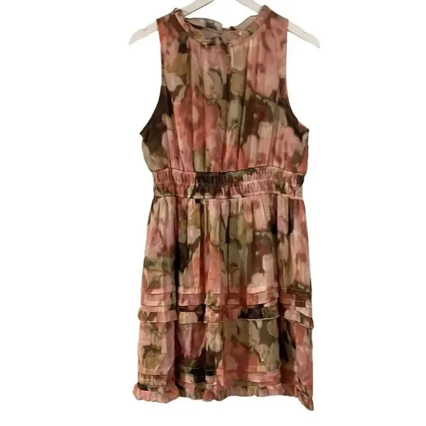 Nicole Miller pink floral smocked waist floral chiffon dress XL - Image 2