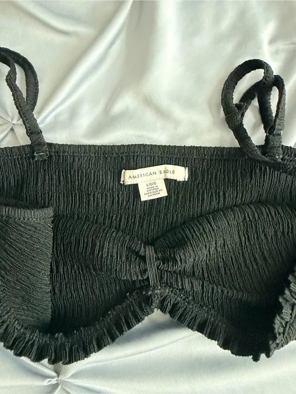 American Eagle Outfitters Black Smocked Bandeau with Straps - Image 2