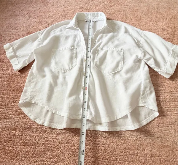 Zara Linen Blend Oversized Button Front Shirt White Size XS - Image 3