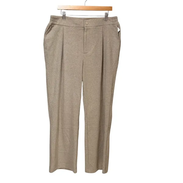 Varley Women High Rise Ribbed Wide Leg Pants Sand Beige XL Rib Knit Trousers - Image 2