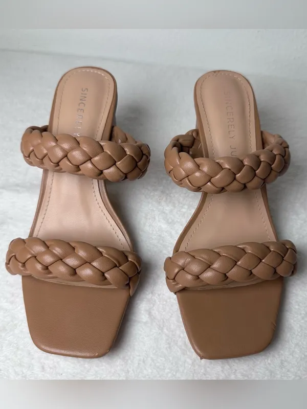 Sincerly Jules Braided Brown Block Heel Mule Slides in Size 7.5 - Image 3