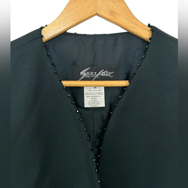 Sunny Choi Vintage Emerald Greed Beaded Sequin‎ Accent Longline Button Blazer 14 - Image 2