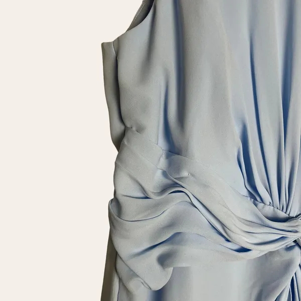 David’s Bridal Ice Blue Sleeveless High Neck Draped Front Brisdesmaid Gown 10 - Image 7