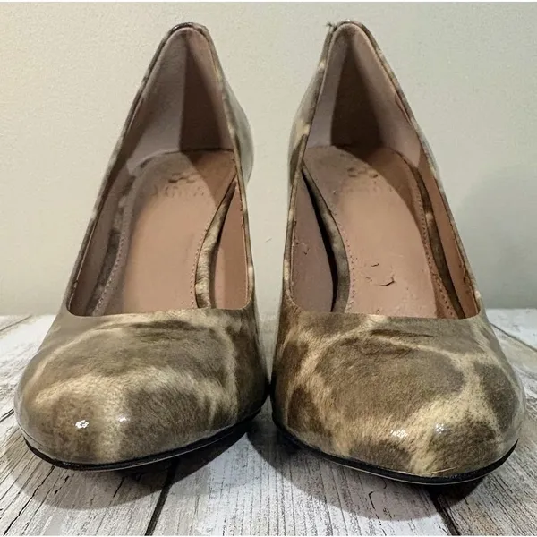 Vince Camuto Faliat‎ Pumps Womens 7B Brown Giraffe Patent Heels Very Good - Image 6