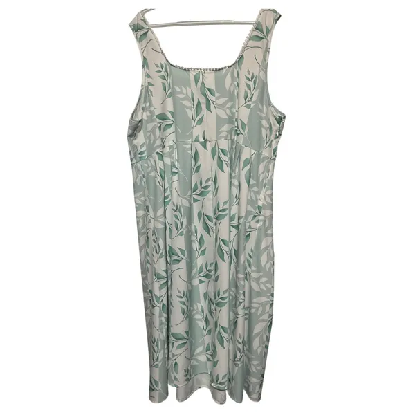 Women’s White Green Mint Leaf Print Sleeveless Square Neckline‎ Dress Size 2XL - Image 2