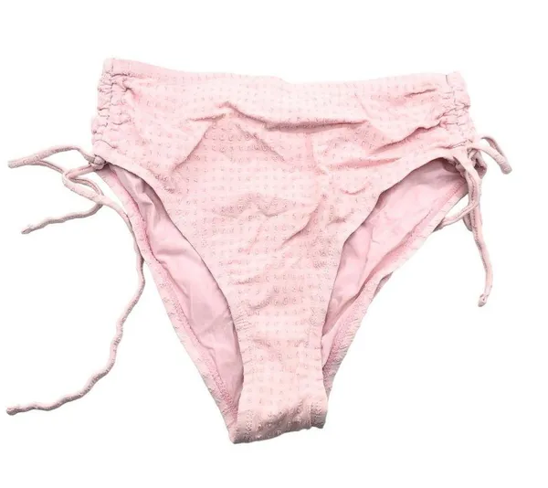 Sea Angel Bikini Bottoms High Rise Ruched Tie Sides Textured Pink M - Image 3