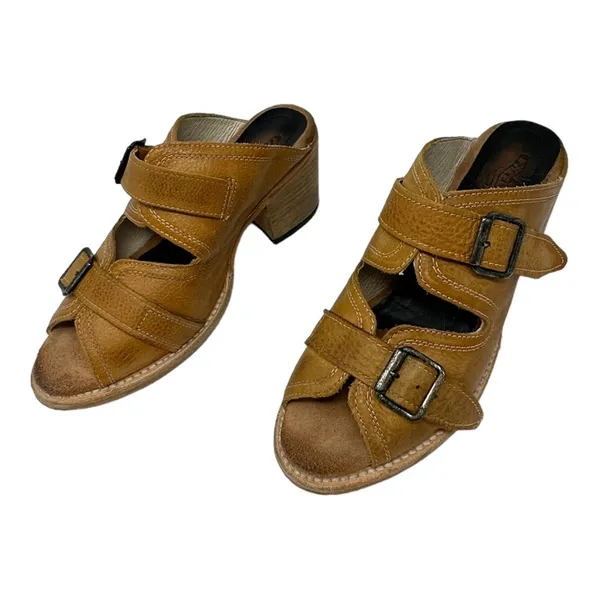 Freebird Caprice Leather Buckle Mule Sandals Brown Boho Womens Size 10 - Image 3