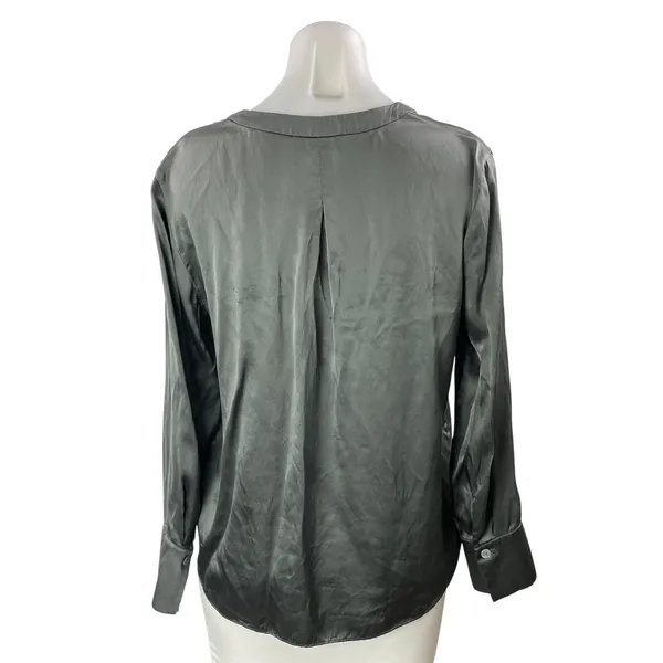 Club Monaco Women's Gray 100% Silk V Neck Long Sleeve Button Down Shirt Size S - Image 3