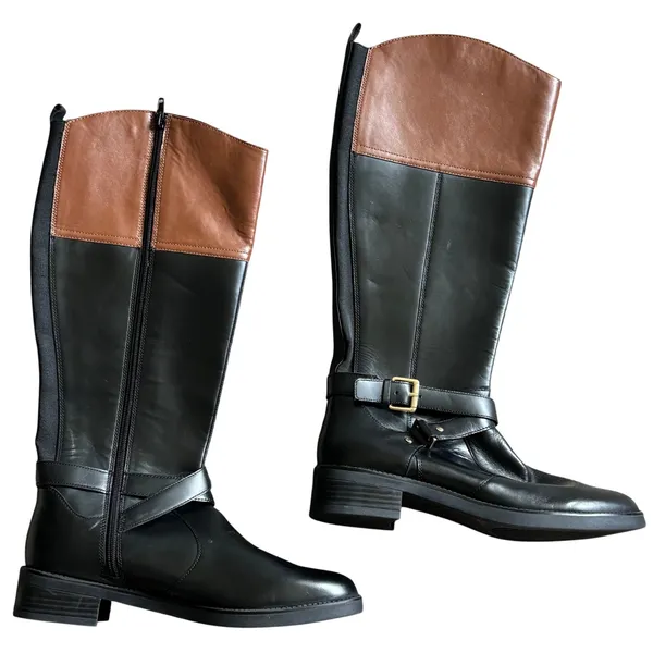 Bandolino Knee High Leather Boots‎ Sz 10 Black Brown Equestrian - Image 2