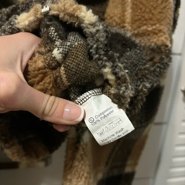 Plaid Cropped Sherpa Jacket Brown - Image 7