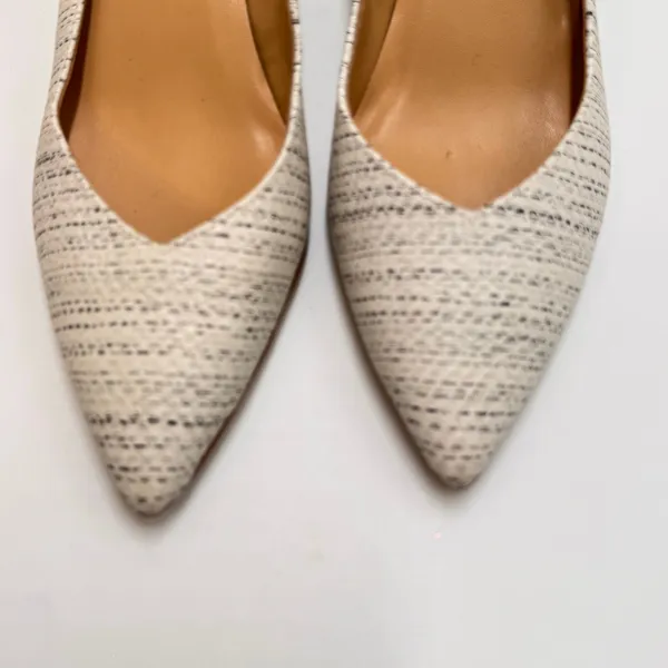 Talbots Women's Size 7 Textured Pointed Toe Pumps Ivory Tweed Kitten Heels - Image 3