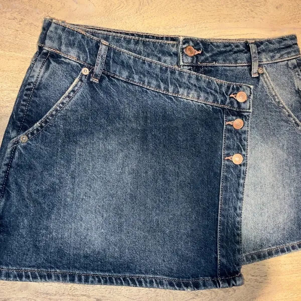 FREE PEOPLE Wynne Denim Mini Skirt in Cornflower Blue Size 28 New NWOT Wrap - Image 5