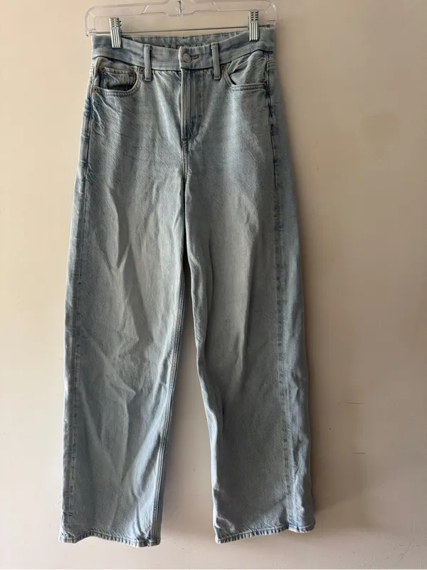 American Eagle Strigid Curvy Super High-Rise‎ Baggy Straight Leg Jeans Size 0 - Image 3