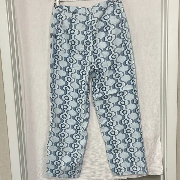 Aritzia Sun-deh Jaden 70's Vector Blue Geo Floral Twill Cotton Pant‎ wide leg 12 - Image 7