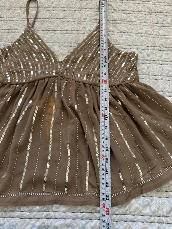 Lizette Collection Sequin Beaded Babydoll Cami Top Y2K Fairy Party Taupe Med NWT - Image 6